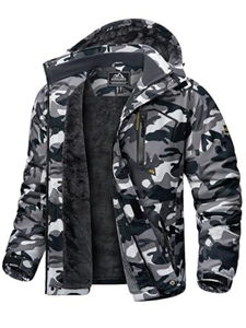 KEFITEVD Mens Ski Jacket Breathable Warm Lined Winter Jacket with Removable Hood Snowboard Jacket Waterproof Outdoor Jacket, Camouflage, m