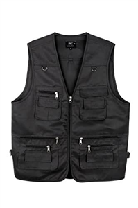 LIZZIE JACOBS New Men's Cotton Rich Waistcoat Jacket Multi Pocket Vest Outdoor Fishing Camping Activewear Sleeveless Traveling Photography Hiking Hunting Tactical Outerwear Gilet (XX-Large, Black)