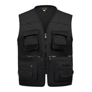 AOTORR Men’s Fishing Vest Casual Outdoor Work Safari Fishing Photo Cargo Vest Summer Jacket With Multi Pockets Black XL
