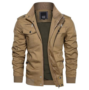 KEFITEVD Men's Pocket Jackets Outdoor Military Bomber Tactical Jacket Trucker Windbreaker Cargo Coat Khaki(Size:L)