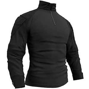 Memoryee Men's Military Tactical Army Combat Long Sleeve Shirt Slim Fit Camo T-Shirt with 1/4 Zipper and Pockets/Black/M