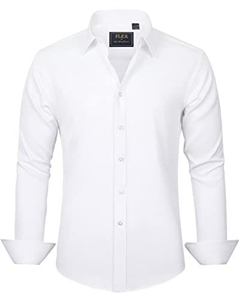 J.VER Men's White Formal Dress Shirt Long Sleeve Regular Fit Solid Business Casual Shirt Button Down Wedding Work Stretch Non Iron L