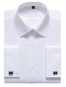 siliteelon Mens White Double Cuff Shirt, Cufflinks Shirt for Men Dress Formal Shirts,French Cuff Men's Long Sleeve Work Wedding Evening