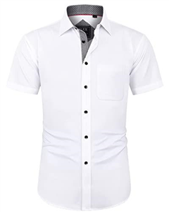 J.VER Men's Short Sleeve White Dress Shirt Stretch Non Iron Regular Fit Business Casual Button Down Shirt Wedding Work Office XXL