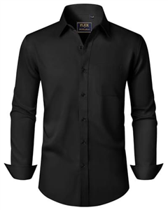 J.VER Black Shirts Men Long Sleeve Stretch Wrinkle Free Formal Dress Shirt Business Casual Work Wedding Button Down Shirts with Pocket L