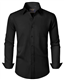 J.VER Black Shirts Men Long Sleeve Stretch Wrinkle Free Formal Dress Shirt Business Casual Work Wedding Button Down Shirts with Pocket L