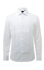 Dobell Mens White Tuxedo Dress Shirt Regular Fit Standard Collar Double Cuff Pleated Fly Front-15