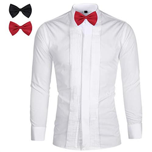 Sliktaa Mens Dress Shirt Evening Wedding Tuxedo Dinner Shirts Pleated Fold Down Collar Shirt Classic Slim Fit, White, XL