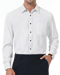 DEMEANOR Mens Dress Shirts Long Sleeve Mens Dress Shirts Slim fit Mens Casual Shirts Formal Dress Shirts for Men with Pocket White-Black