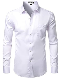 PARKLEES Men's Slim Fit Formal Long Sleeve Casual Business Party Dress Shirts with Chest Pocket White S