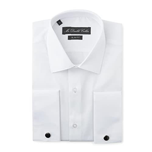 MrDoubleCollar Double Cuff Formal Dress Shirts Slim Fit Include Metal Cufflinks Long Sleeve (Small, White)