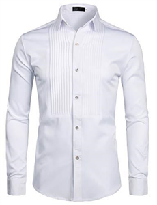 PARKLEES Mens Slim Fit Long Sleeve Prom Performing Tuxedo Dress Shirts White XS