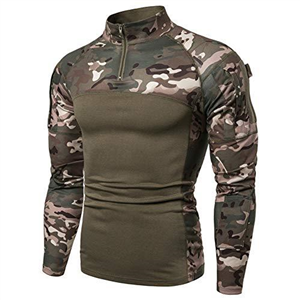 Men's 1/4 Zip Tactical Long Sleeve Shirt Military Style Combat Shirt with Pockets Airsoft Top Outdoor Clothing for Hunting Camping Hiking Green Camo M