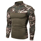 Men's 1/4 Zip Tactical Long Sleeve Shirt Military Style Combat Shirt with Pockets Airsoft Top Outdoor Clothing for Hunting Camping Hiking Green Camo M