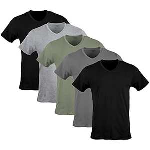 Gildan Men's V-Neck T-Shirts, Multipack, Style G1103 Undershirt, Black/Sport Grey/Charcoal/Military Green (5-Pack), M