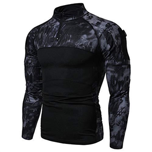 Men's 1/4 Zip Tactical Long Sleeve Shirt Military Style Combat Shirt with Pockets Airsoft Top Outdoor Clothing for Hunting Camping Hiking Black Camo Python,XXL