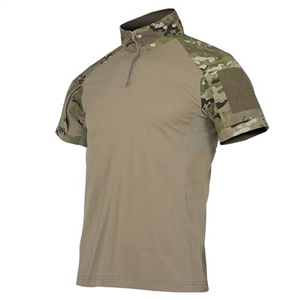 KINROCO Men's Tactical Airsoft T Shirts Short Sleeve Camo Combat Military Hunting Shirt with Zipper Breathable(Size:XXL,Color:CP)