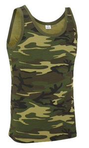 100% Cotton Army Military Style Sleeveless Vest Tank Top Singlet - Woodland Camouflage (L)