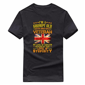 I'm A Grumpy Old British Armed Forces Veteran T-Shirt, UK Flag Army War Gift Top Black, XL