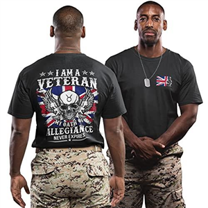 Purple Print House I am A Veteran T Shirt Mens - Ex British Armed Forces Marine Navy Air Force Gift for Him Birthday Christmas - Union Jack Flag Top Grandad Dad, XL, Black