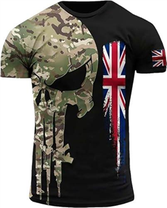 British Veteran UK Army T-Shirt Combat Military Camouflage T Shirt Regular Fit Short Sleeve Black UK05 (UK, Alpha, L, Regular, Regular, UK05)
