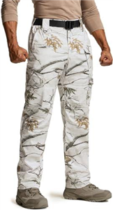 CQR Men's Flex Ripstop Tactical Trousers, Water Resistant Stretch Cargo Trousers, Lightweight EDC Hiking Work Trousers, Print Dura Flex Mag Pocket Winter Hunting Camo, 32W / 30L