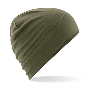 Beechfield - B370 Military Green Merino Wool Beanie Hat - Unisex Winter Hat, Lightweight Performance and One Size Beenie Hat - Double Layer - Made of 100% Merino Wool