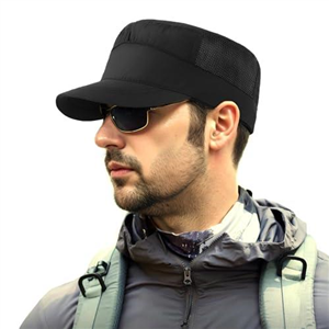 Military Hats for Men - Army Cadet Patrol Cap Short Brim Flat Top Hat Summer Breathable Adjustable Black