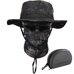QMFIVE Tactical Boonie Hat UV100 Camouflage Scarf, Unisex Rounded Hat Fisherman