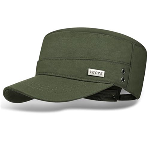 BSBUY Cadet Army Cap Military Hat for Men, Vintage Sailor Captain Caps Cotton Flat Top Cap, Workwear Inspired Military Caps Sunhat Short Brim Flat Top Hat, Twill Flat Top Baseball Cap (Army Green)