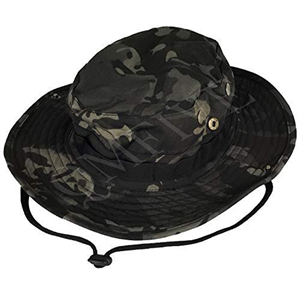 QMFIVE Tactical Boonie Hat, Unisex Camouflage Rounded Hat Fisherman Sun Protection Cap for Outdoor Airsoft Paintball Climb Camping (1, Dark Night camo)