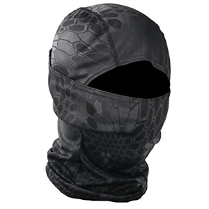 FOXBI Camo Balaclava Hood Hat For Men One Hole Full Face Mask Military Neck Warmer Breathable Hunting Helmet Tactical Headwear For Sports,Black