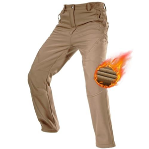 FREE SOLDIER Waterproof Walking Trousers for Men Thermal Fleece Lined Softshell Overtrousers Hiking Trousers Winter Outdoor Tactical Hunting Pants(Mud Color, 33 Long)