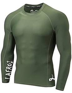 LAFROI Men's Long Sleeve UPF 50+ Baselayer Skins Performance Fit Compression Rash Guard-CLYYB Asym Olive Size LG