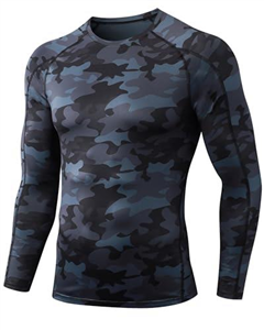 LEICHR Long Sleeve Compression Shirts for Men Athletic Rash Guard Workout Sports Undershirt Running Gym Baselayer Top Dry Fit, Camo Black, XL