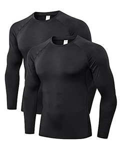 LNJLVI Men's 2 Pack Long-Sleeve Compression Shirt Base-Layer Running Top(Black-Black,L)