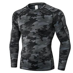 Men's Compression Shirt Long Sleeve Athletic Workout T-Shirts Top Active Sport Baselayer Undershirt Gear Shirt Dry Fit, Crewneck-camo Black, Medium
