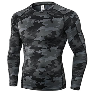 Men's Compression Shirts Long Sleeve, Base-Layer Quick Dry Workout T Shirts Sports Running Tops for Gym, Camo Black, S
