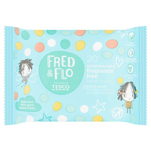 Fred & Flo 20 Biodegradable Fragrance Free Travel Wipes