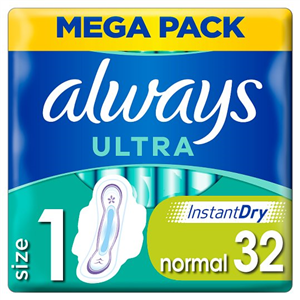 Always Ultra Size 1 Sanitary Towels With Wings 32 Pack