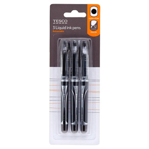 Tesco Liquid Ink Pens Black 3 Pack