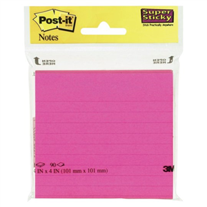 Post It Super Sticky Lined Colour Pad 90Sht