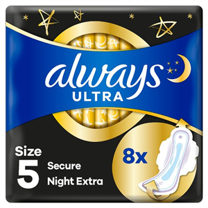 Always Ultra Secure Night Extra Sz5 Sanitary Towels 8Pk