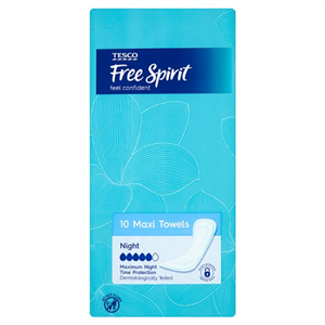 Tesco Free Spirit Maxi Towels Night Time 10 Pack