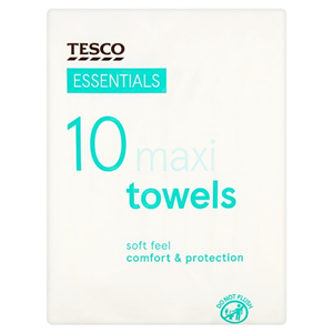 Tesco Essentials Maxi Towels 10 Pack