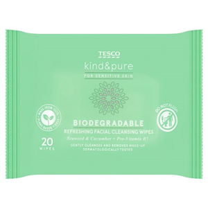 Tesco Kind & Pure Biodegradable Facial Wipes 20 Pack