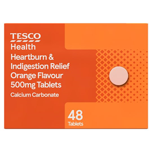 Tesco 48 Heartburn & Indigestion Tabs Orange 500Mg