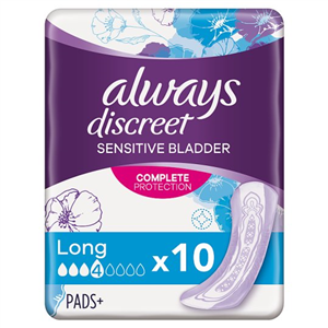 Always Discreet Long Incontinence Pads 10 Pack