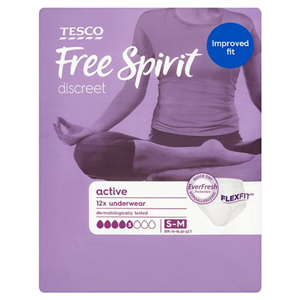 Tesco Free Spirit Active Underwear Small, Medium 12 Pack