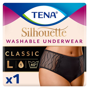 Tena Silhouette Washable Absorbent Underwear Classic Black Size L